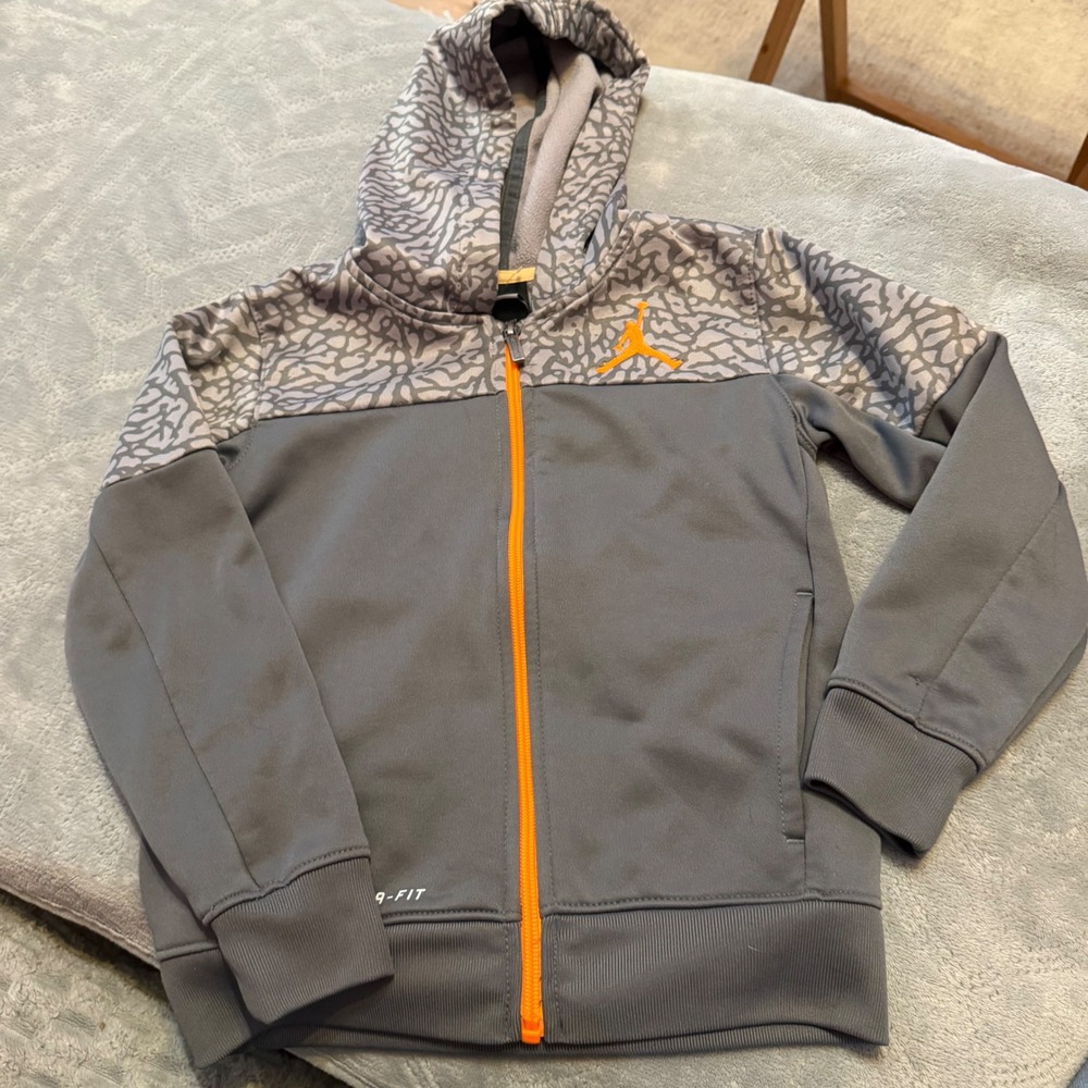 Jordan Boys Therma-FIT Full Zip Hoodie Grey Elephant Print‎ Orange Jumpman 4-5Y